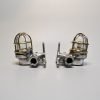 Authentic Vintage Pair Small Aluminium Nautical Bulkhead Lights with Brass Cage