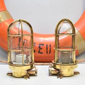 Authentic Vintage Pair Marine Brass Nautical Wall Lights