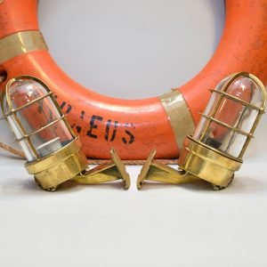 Authentic Vintage Pair 90 Degree German Marine Brass Security Lights
