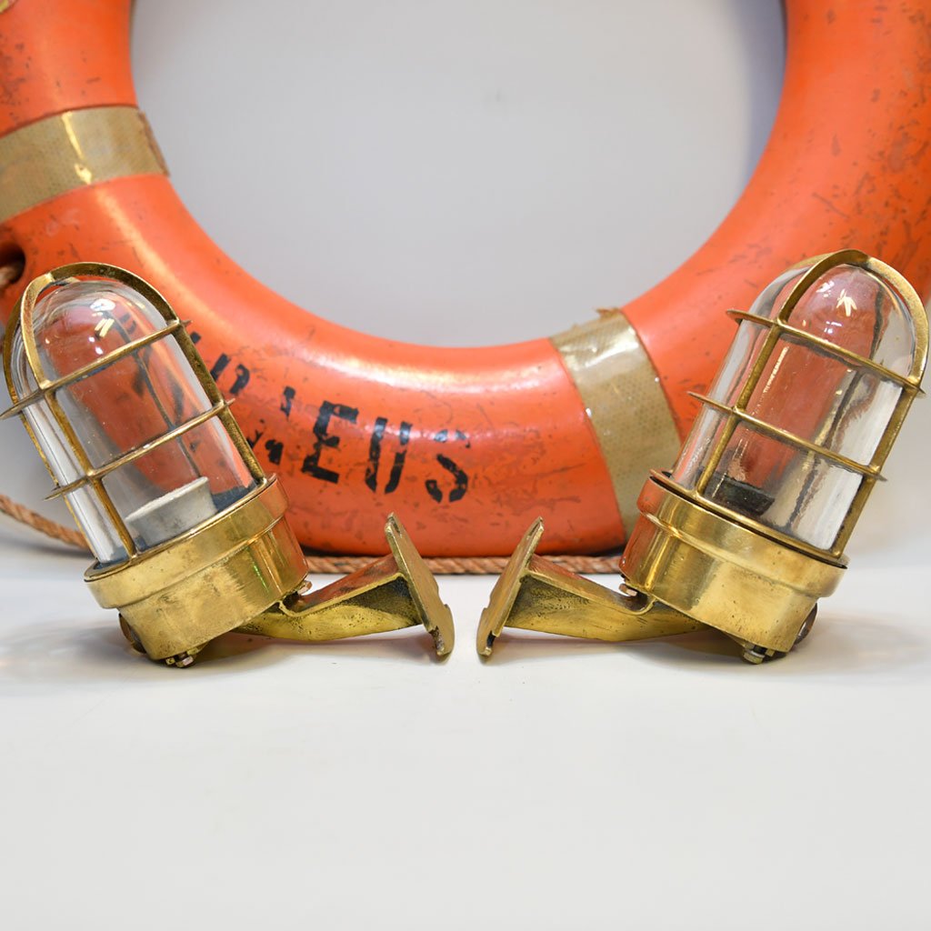 - 2st germany security light 90 degree sl 368 Authentic Vintage Pair 90 Degree German Marine Brass Security Lights