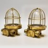 Pair of Vintage German Brass Nautical Security Lights – Passageway Sconces