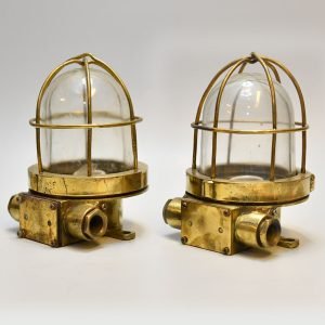 Pair of Vintage German Brass Nautical Security Lights – Passageway Sconces