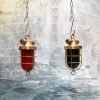 Vintage Red and Green Brass Cap Pendant Lights – Nautical Port Starboard Pair