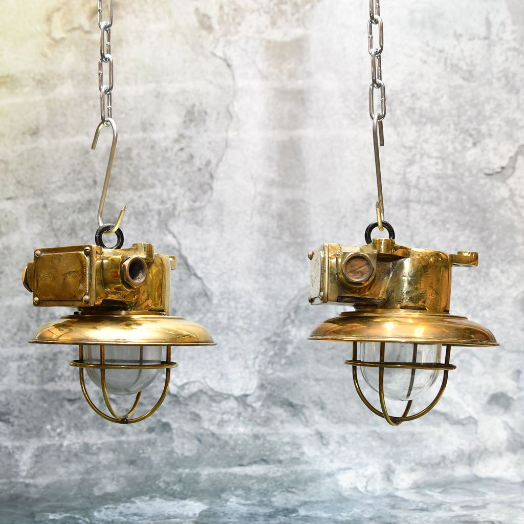 - 2st passwag light with original plate hanging sl 450 Authentic Vintage Pair Brass Nautical Passageway Pendant Lights