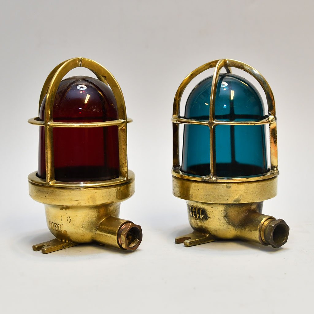 - 2st wiska lamp red green sl 455 Authentic Vintage Pair Wiska Brass Industrial Sconce Lights Red and Green