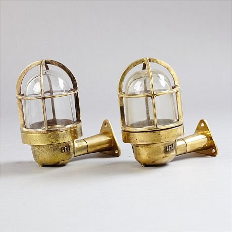 - 380315738 1 Authentic Salvaged Brass Bulkhead Wall Lights Pair