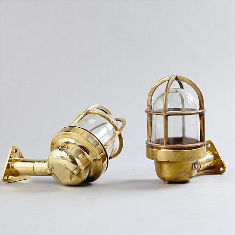 - 380321140 Authentic Salvaged Brass Bulkhead Wall Lights Pair