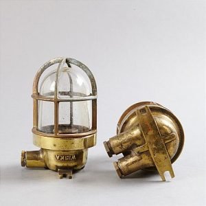 Authentic Vintage 1950s Wiska Brass Passageway Light from German Cargo Ship