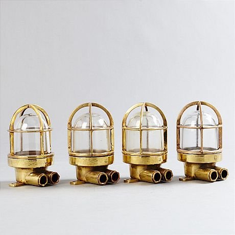 - 4 st of german cargo ship passage way light wiska c1950s sl 000168 WISKA C1950s 4 Piece of German Cargo Ship Passageway Light