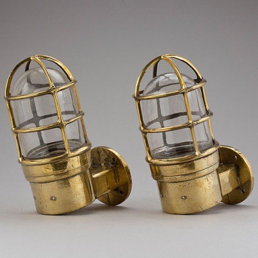 - 9694339 fullscreen Vintage Brass Wall Mount Bulkhead Light – Pair of Nautical Fixtures