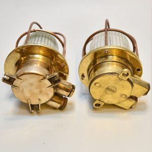 Authentic Vintage Pair Brass Nautical Ship Security Wall Lights
