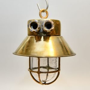 Vintage Brass Cap Nautical Pendant Light – Industrial Cargo Hanging Lamp