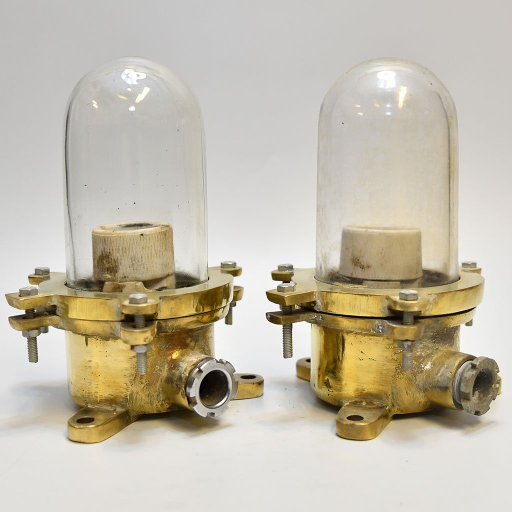 - DSC 4335 Pair of Vintage Brass Nautical Signal Lights – Clear Glass Maritime Salvage