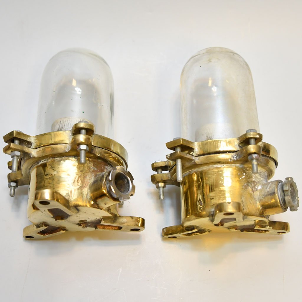 - DSC 4338 Pair of Vintage Brass Nautical Signal Lights – Clear Glass Maritime Salvage