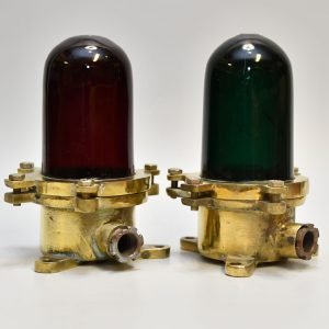 Pair of Vintage Red and Green Nautical Signal Lights – Brass Port Starboard