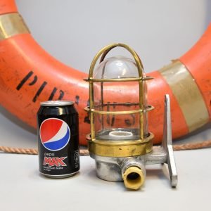 Authentic Vintage Pair Brass Caged Nautical Post Lights with Aluminium Mounts