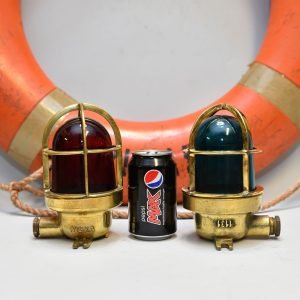 - DSC 4633 Authentic Vintage Pair Wiska Brass Industrial Sconce Lights Red and Green