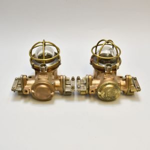 - DSC 4767 Pair of Authentic KOKSHA Brass Explosion Proof Lights – Vintage Ship Salvage