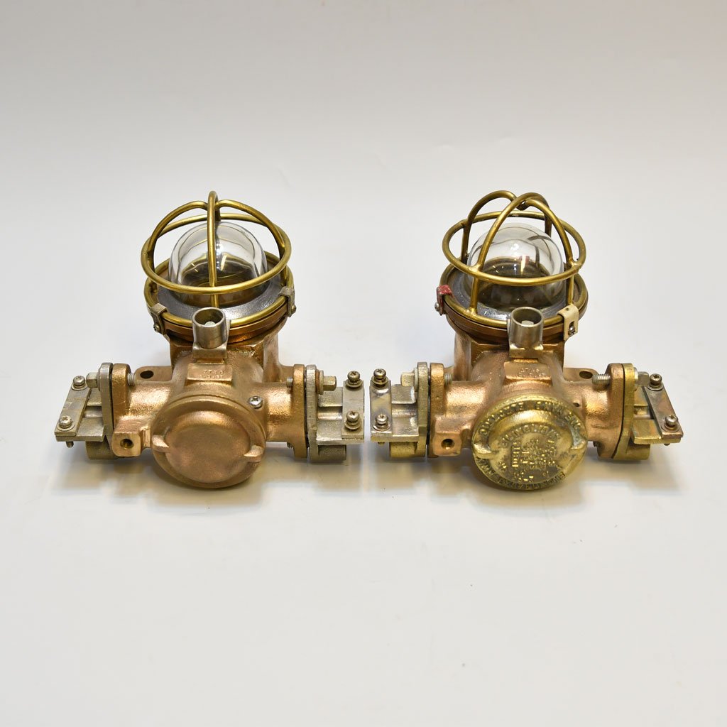 - DSC 4767 Pair of Authentic KOKSHA Brass Explosion Proof Lights – Vintage Ship Salvage