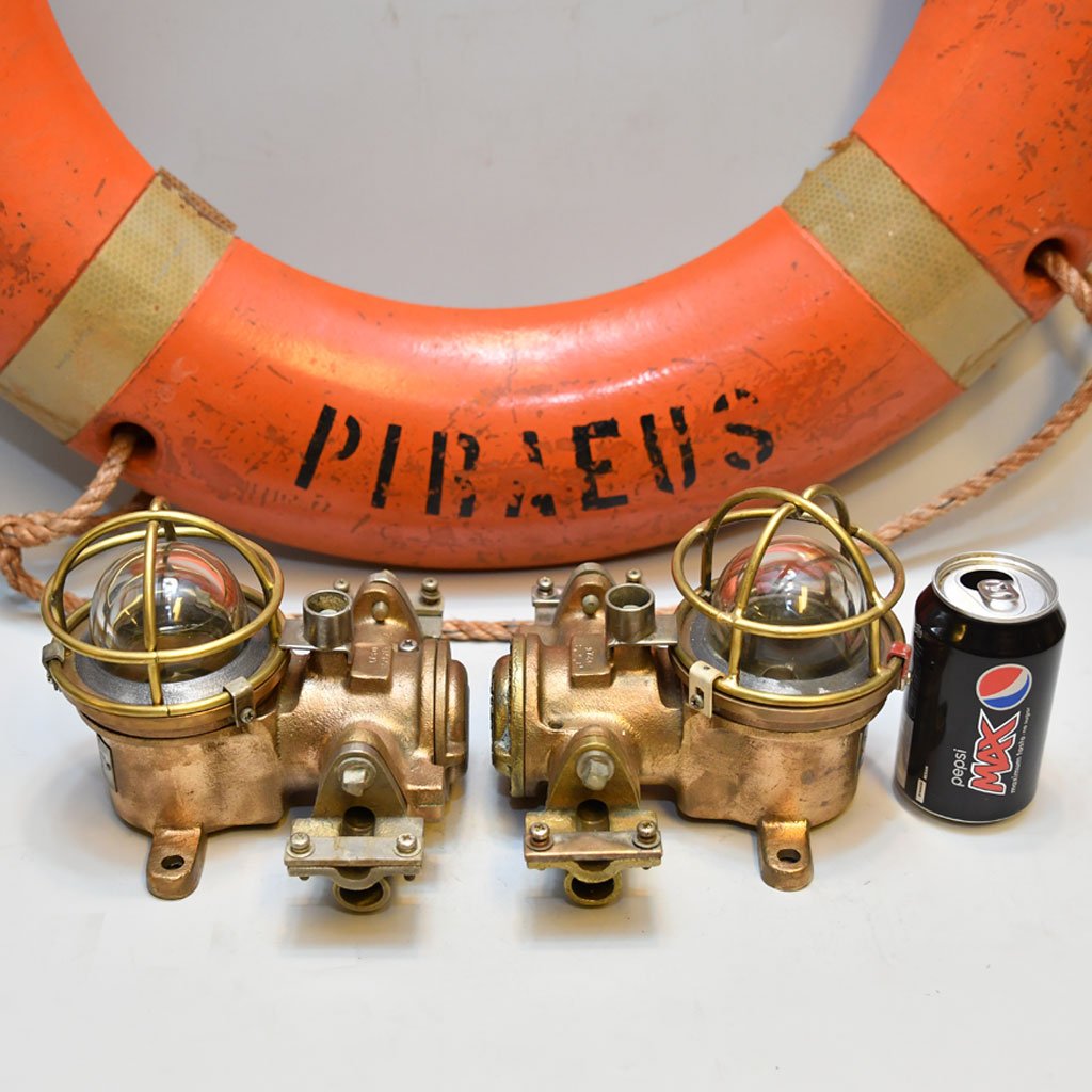 - DSC 4768 Pair of Authentic KOKSHA Brass Explosion Proof Lights – Vintage Ship Salvage