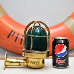 - DSC 4817 Vintage Brass Nautical Wall Light – Green Glass Cage