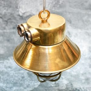- DSC 5067 Authentic Vintage Pair Brass Nautical Cap Hanging Pendant Lights