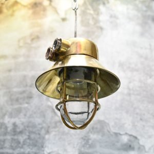 - DSC 5068 Authentic Vintage Pair Brass Nautical Cap Hanging Pendant Lights