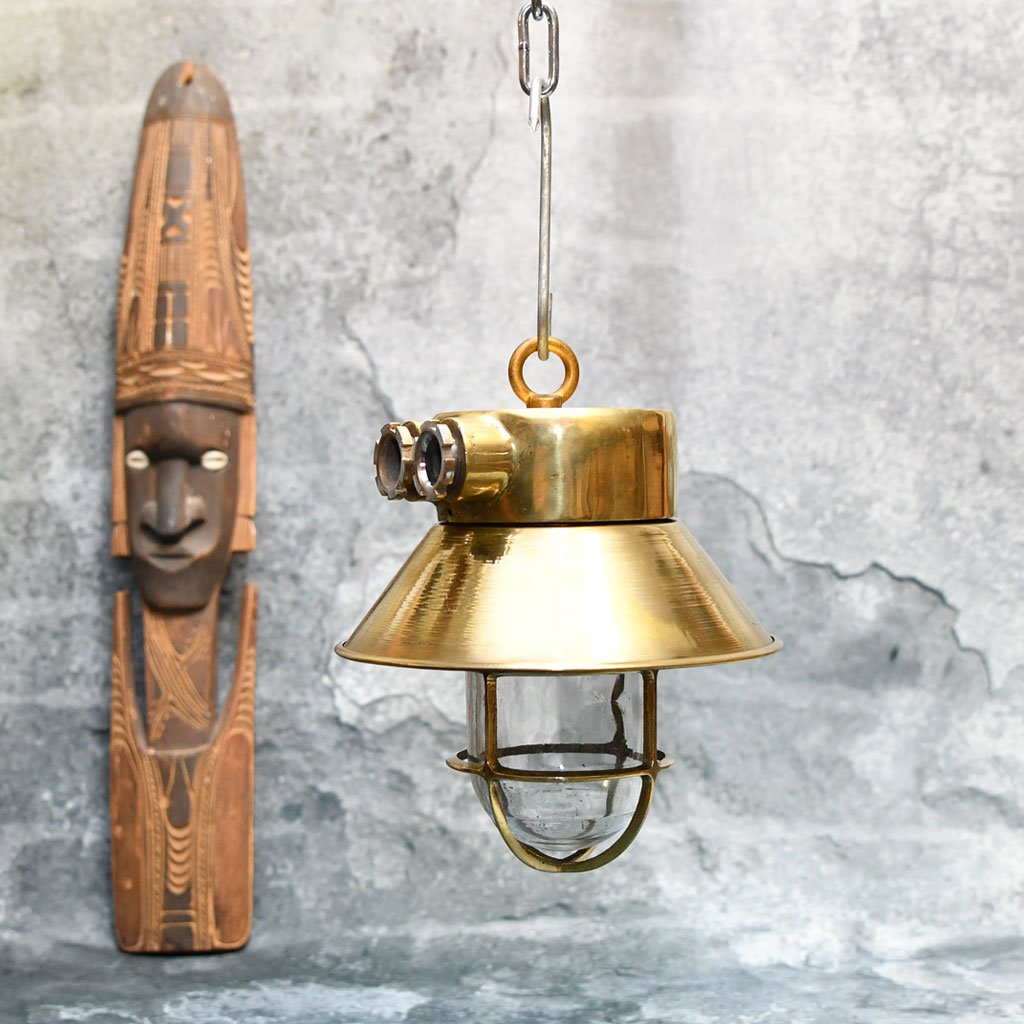 - DSC 5070 Authentic Vintage Pair Brass Nautical Cap Hanging Pendant Lights