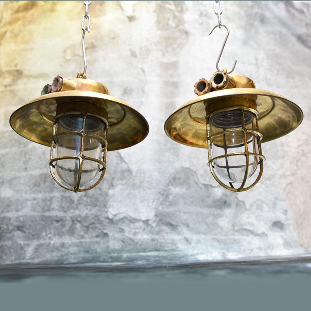 - DSC 5078 Pair of Vintage Brass Cap Nautical Pendant Lights – Cargo Ship Salvage