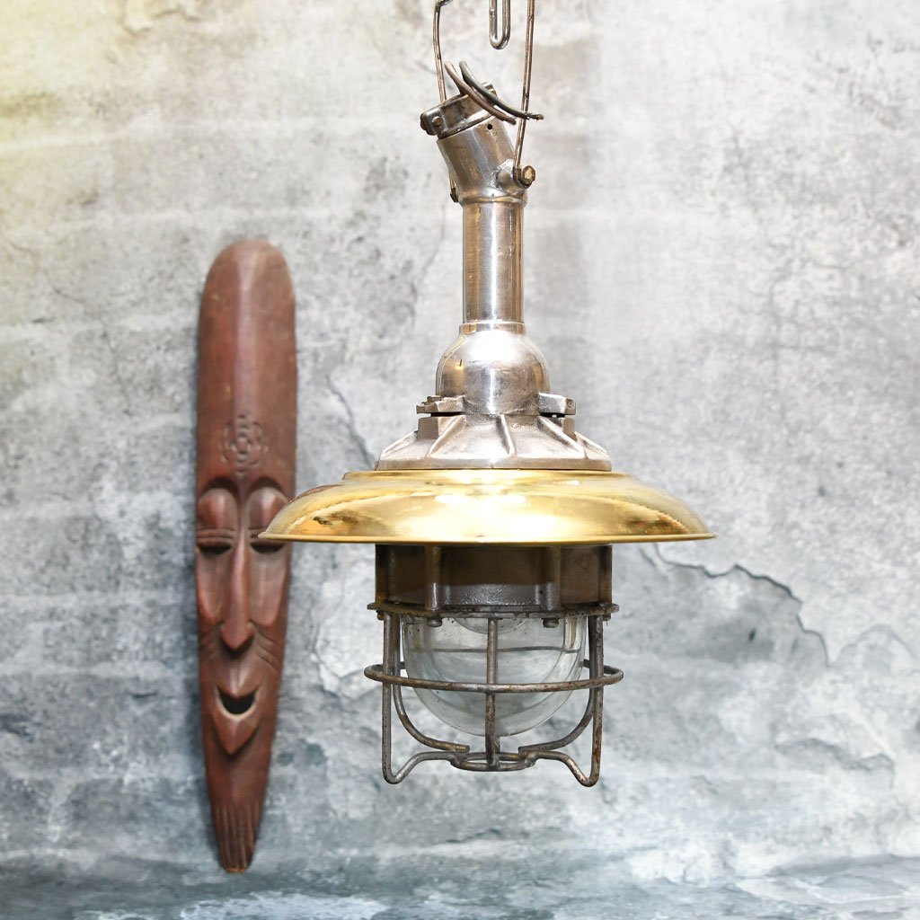 - DSC 5086 Authentic Vintage Brass and Aluminium Nautical Cap Hanging Lamp