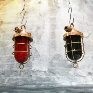 Vintage Red and Green Brass Cap Pendant Lights – Nautical Port Starboard Pair