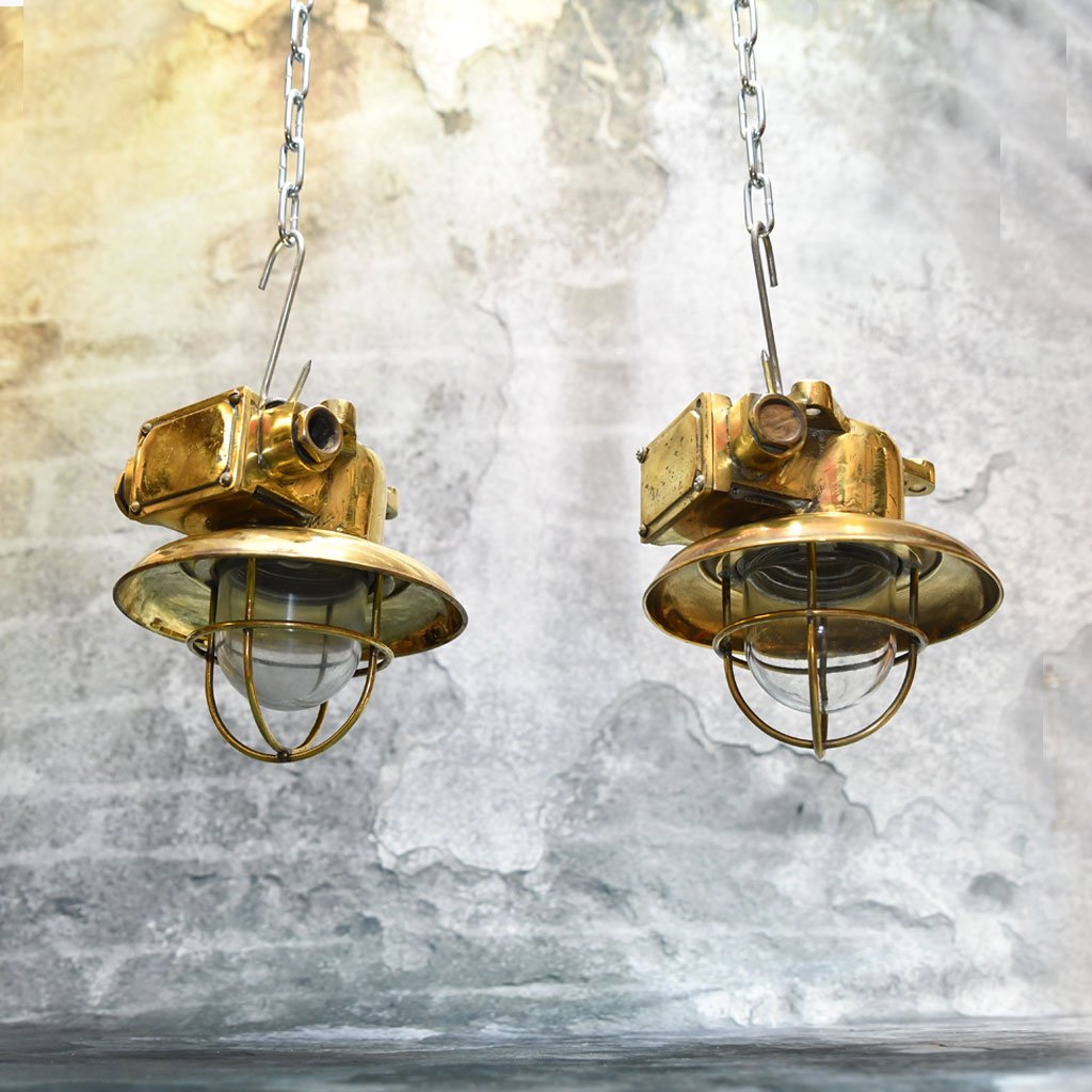 - DSC 5125 Authentic Vintage Pair Brass Nautical Passageway Pendant Lights