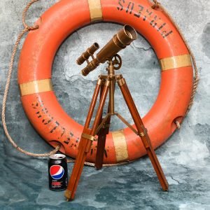 Vintage Brass Nautical Telescope with Wooden Tripod – Retro Maritime Decor
