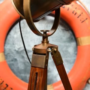Vintage Brass Nautical Tripod Spotlight – Reproduction Floor Lamp