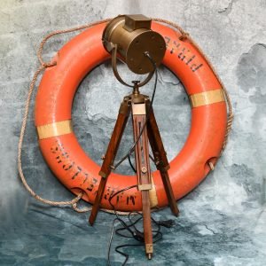 Vintage Brass Nautical Tripod Spotlight – Reproduction Floor Lamp