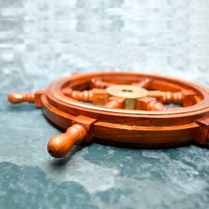 Retro Wooden and Brass Ship Wheel – Nautical Wall Decor