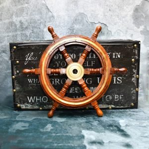 Retro Wooden and Brass Ship Wheel – Nautical Wall Decor