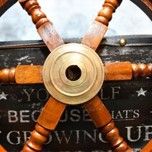 Large Nautical Wooden Ship Wheel with Brass Hub 60cm