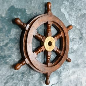Deluxe Nautical Brass and Wood Ship Wheel Wall Decor 31cm