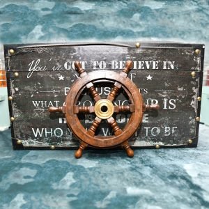 Deluxe Nautical Brass and Wood Ship Wheel Wall Decor 31cm