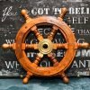 Premium Nautical Wooden Ship Wheel with Brass Ring 31cm