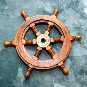 Premium Nautical Wooden Ship Wheel with Brass Ring 31cm