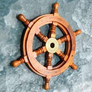 Premium Nautical Wooden Ship Wheel with Brass Ring 31cm