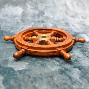 Premium Nautical Wooden Ship Wheel with Brass Ring 31cm