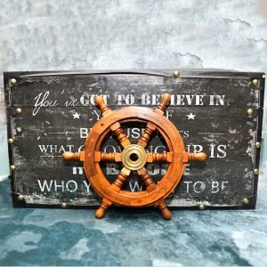 Premium Nautical Wooden Ship Wheel with Brass Ring 31cm