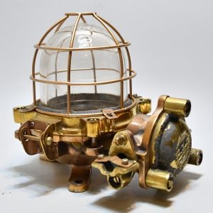 Authentic Vintage Brass Nautical Bulkhead Wall Light Clear Glass