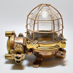 Authentic Vintage Brass Nautical Bulkhead Wall Light Clear Glass