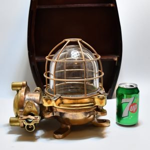 Authentic Vintage Brass Nautical Bulkhead Wall Light Clear Glass