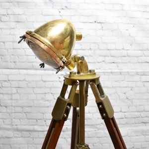 Authentic Vintage Brass Tripod Nautical Spotlight – Standing Floor Lamp