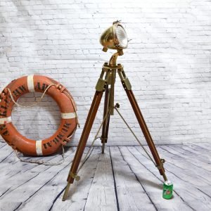Authentic Vintage Brass Tripod Nautical Spotlight – Standing Floor Lamp